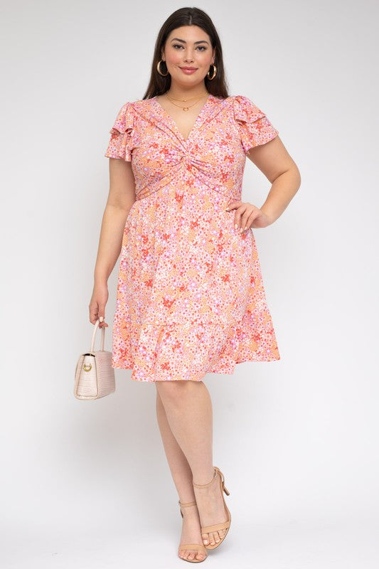 Short Sleeve Front Knot Dress (Plus Size)