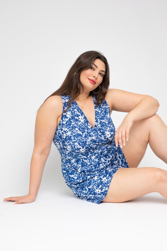Sleeveless Faux Wrap Floral Romper (Plus Size)
