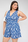 Sleeveless Faux Wrap Floral Romper (Plus Size)