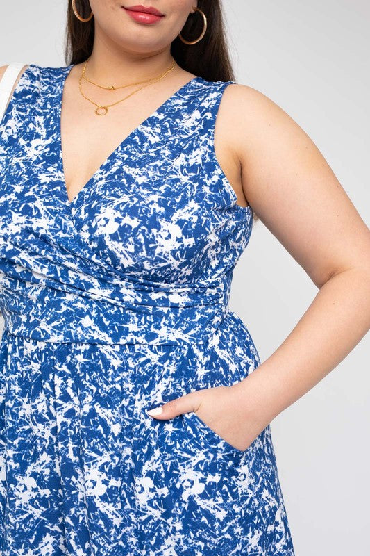 Sleeveless Faux Wrap Floral Romper (Plus Size)