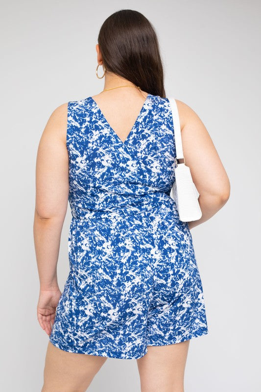Sleeveless Faux Wrap Floral Romper (Plus Size)