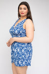 Sleeveless Faux Wrap Floral Romper (Plus Size)