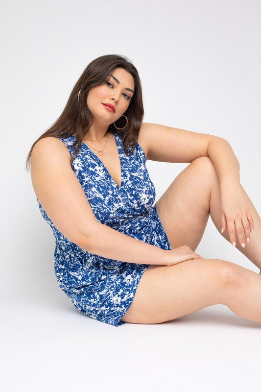 Sleeveless Faux Wrap Floral Romper (Plus Size)