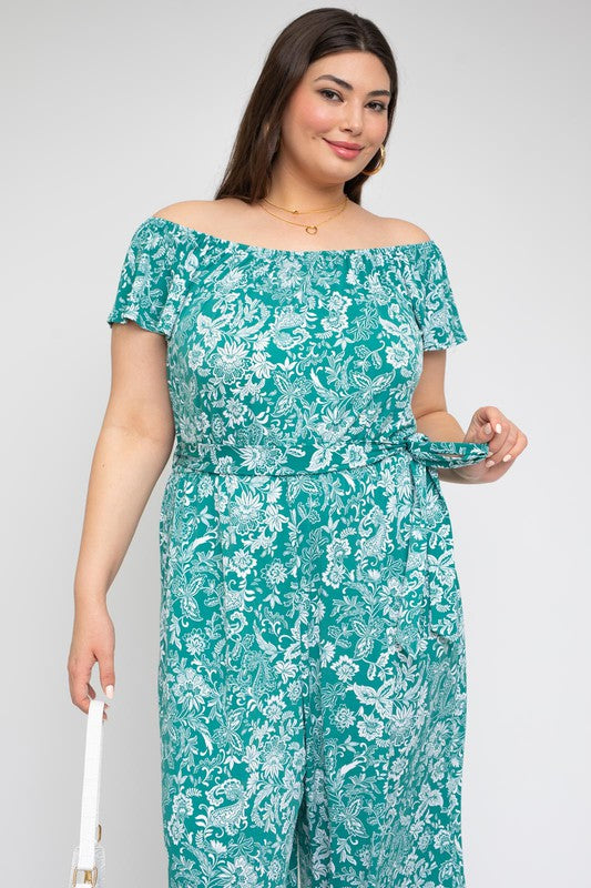 Square Neck Tie Belt Jumpsuit (Plus Size)