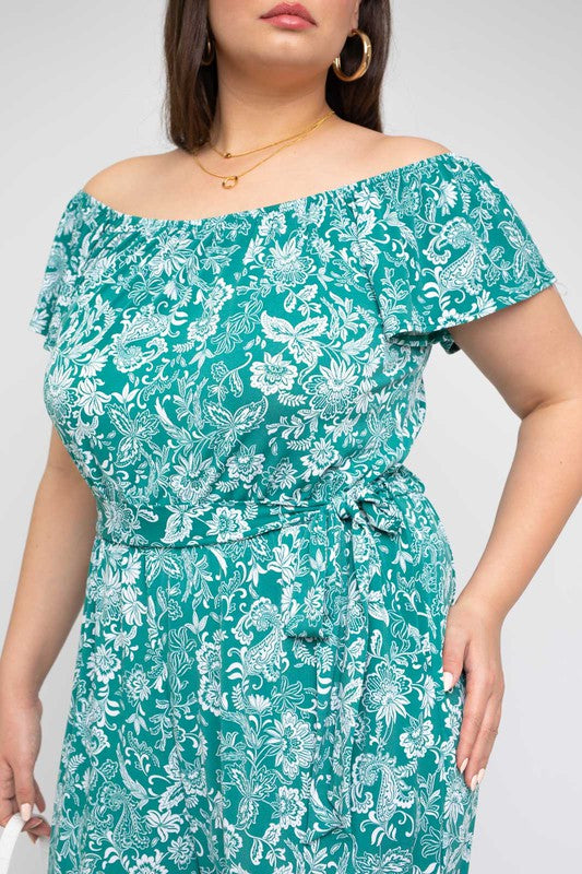 Square Neck Tie Belt Jumpsuit (Plus Size)