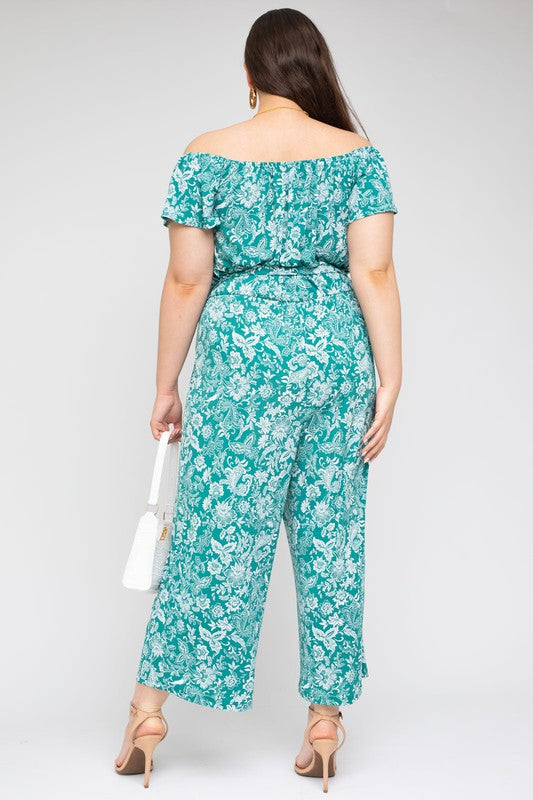Square Neck Tie Belt Jumpsuit (Plus Size)