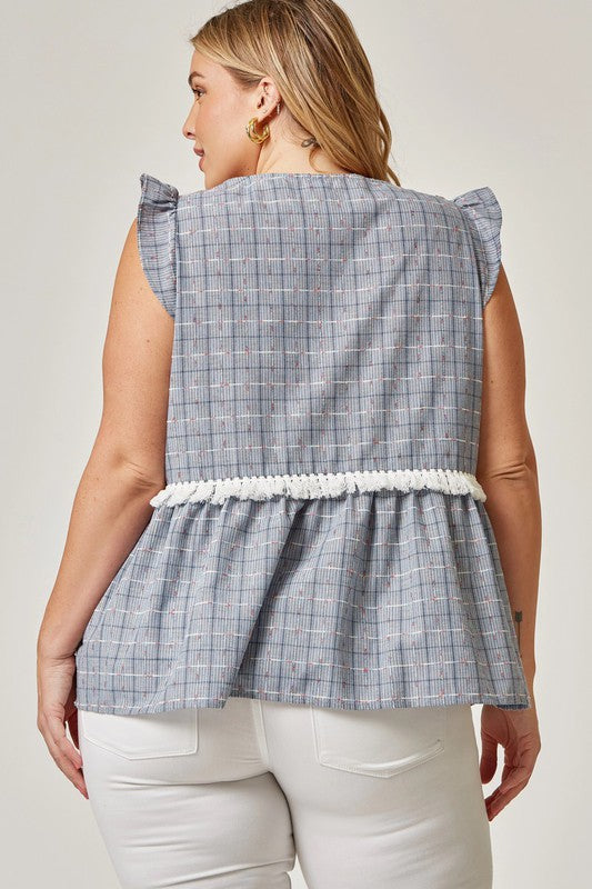 Fringe Detail Babydoll Top (Plus Size)
