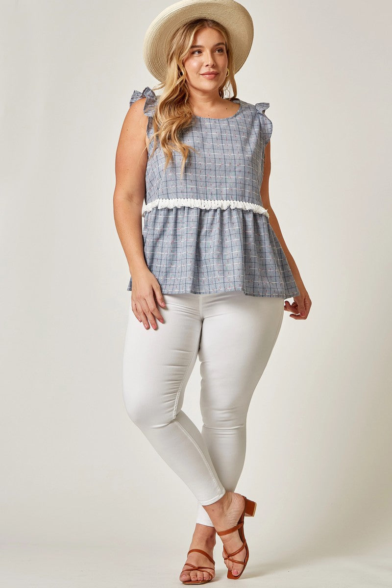 Fringe Detail Babydoll Top Plus Size