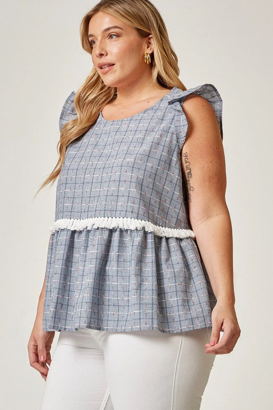 Fringe Detail Babydoll Top (Plus Size)