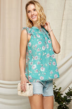 Sleeveless Mint Floral Print Top