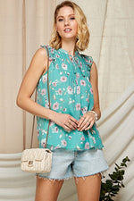 Sleeveless Mint Floral Print Top