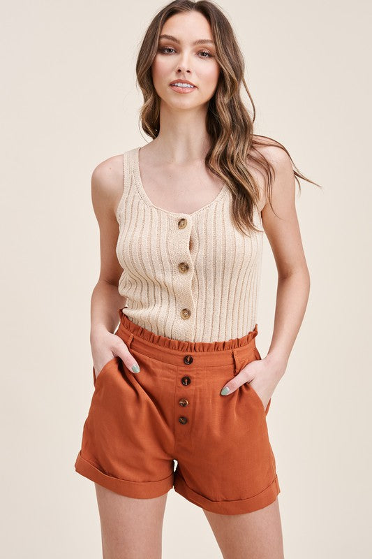 Front Button Paperbag Shorts (Terracotta)