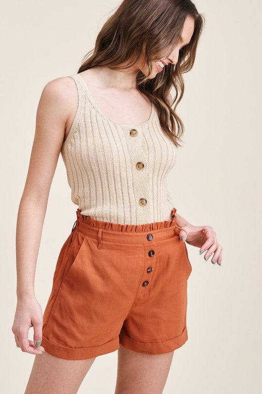 Front Button Paperbag Shorts (Terracotta)