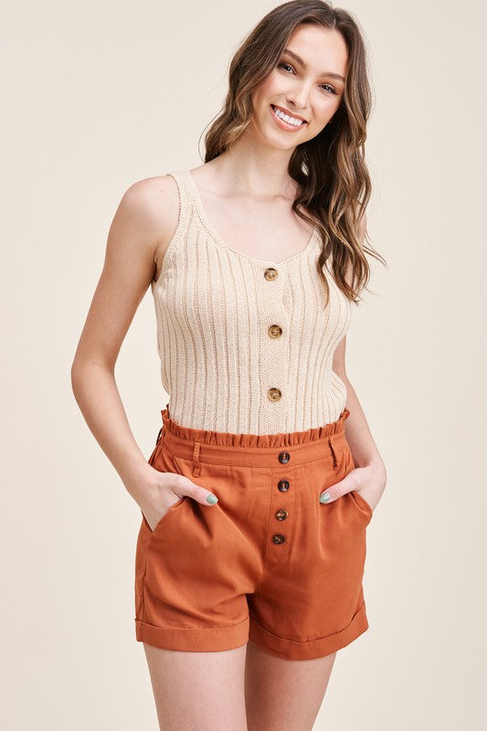 Front Button Paperbag Shorts (Terracotta)