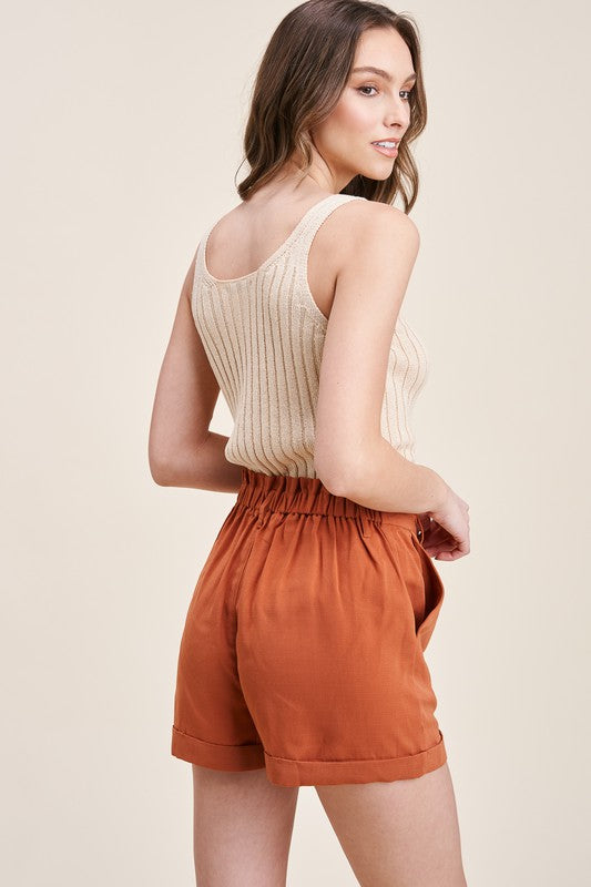 Front Button Paperbag Shorts (Terracotta)