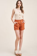 Front Button Paperbag Shorts (Terracotta)