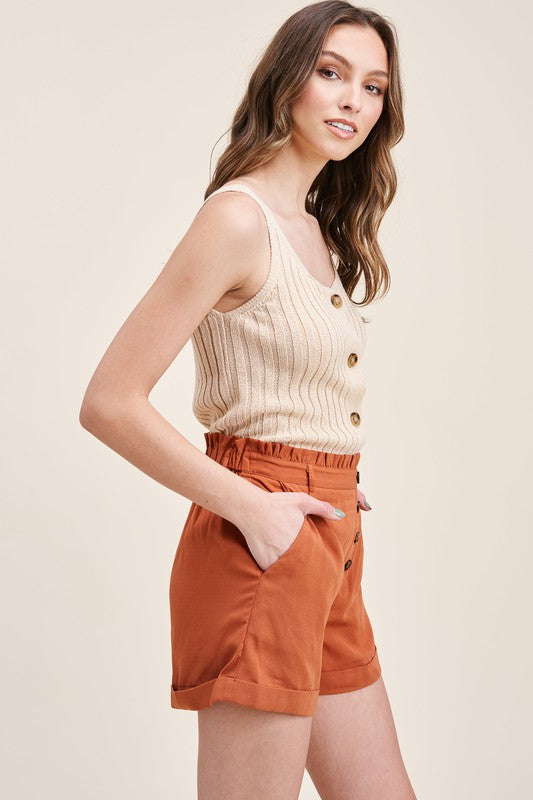 Front Button Paperbag Shorts (Terracotta)