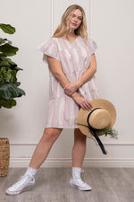 Vertical Stripe Short Sleeve Babydoll Dress (Plus Size)