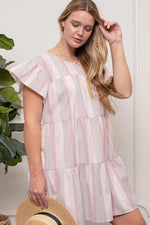 Vertical Stripe Short Sleeve Babydoll Dress (Plus Size)