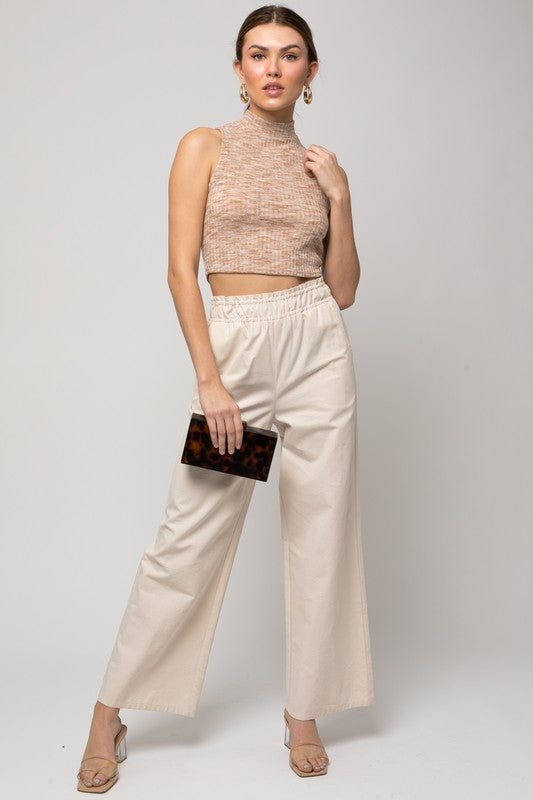Sleeveless Mock Neck Ribbed Top