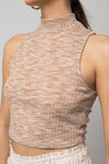 Sleeveless Mock Neck Ribbed Top