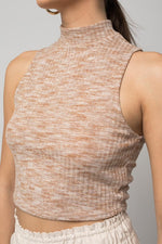 Sleeveless Mock Neck Ribbed Top