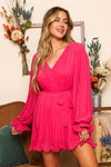 Button Front Long Sleeve Pleated Mini Dress
