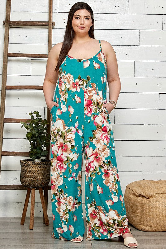 Floral Print Maxi Jumpsuit (Plus Size)