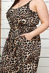 Button Detail Leopard Print Wide Leg Jumpsuit (Plus Size)