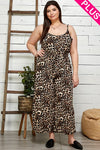 Button Detail Leopard Print Wide Leg Jumpsuit (Plus Size)
