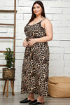 Button Detail Leopard Print Wide Leg Jumpsuit (Plus Size)