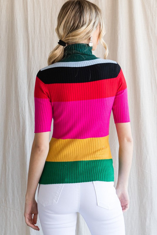 Colorful Ribbed Striped Turtleneck