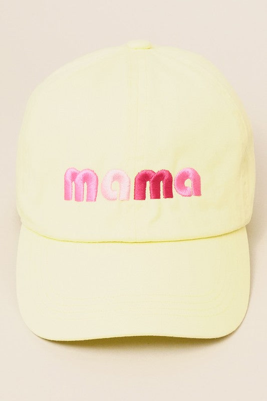 "Mama" Retro Font Baseball Hat (Pale Yellow)