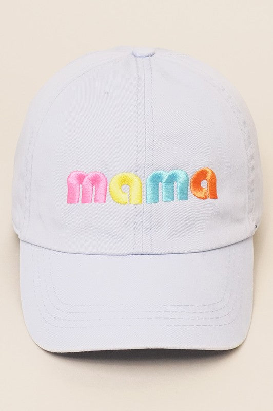 "Mama" Retro Font Baseball Hat (Light Blue)
