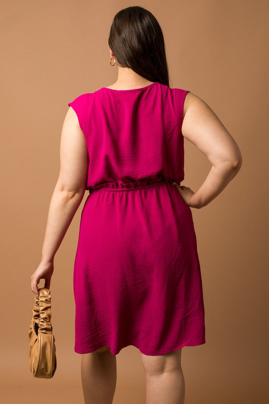 Sleeveless Front Pocket Dress (Plus Size - Magenta)
