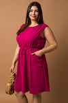 Sleeveless Front Pocket Dress (Plus Size - Magenta)