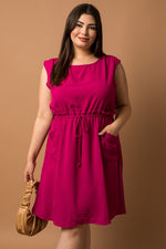 Sleeveless Front Pocket Dress (Plus Size - Magenta)