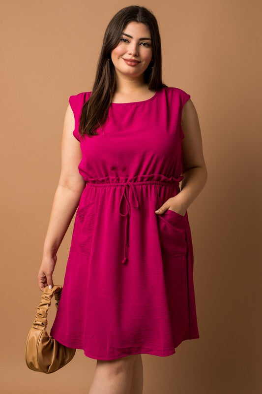 Sleeveless Front Pocket Dress (Plus Size - Magenta)