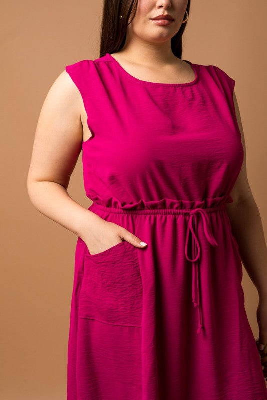 Sleeveless Front Pocket Dress (Plus Size - Magenta)