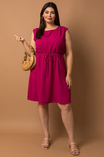 Sleeveless Front Pocket Dress (Plus Size - Magenta)