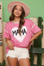 "Mama" Loose Fit French Terry Short Sleeve Top