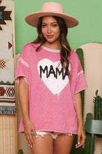 "Mama" Loose Fit French Terry Short Sleeve Top