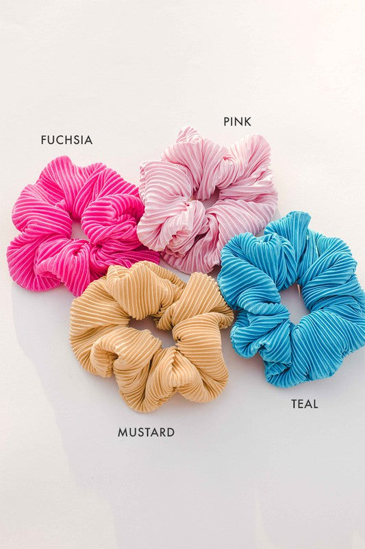 Pleated Hair Scrunchie (Fuchsia)