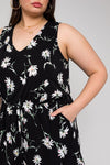 V-Neck Floral Print Elastic Waist Romper (Plus Size)