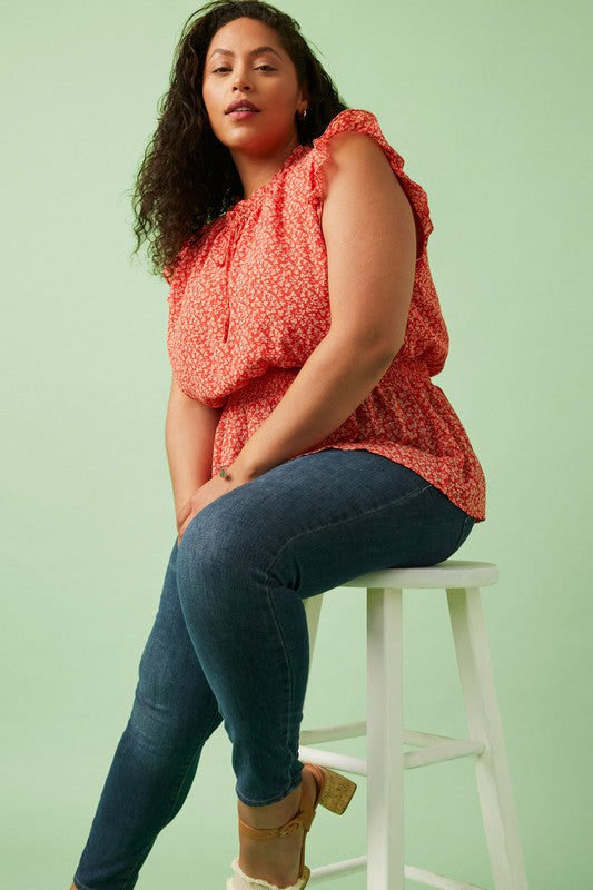 Ditsy Floral Smocked Waist Top (Plus Size)