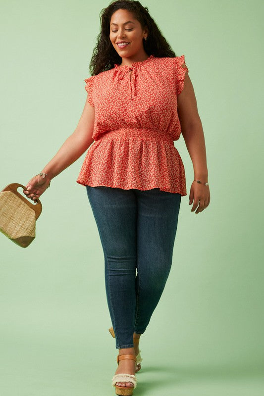 Ditsy Floral Smocked Waist Top (Plus Size)