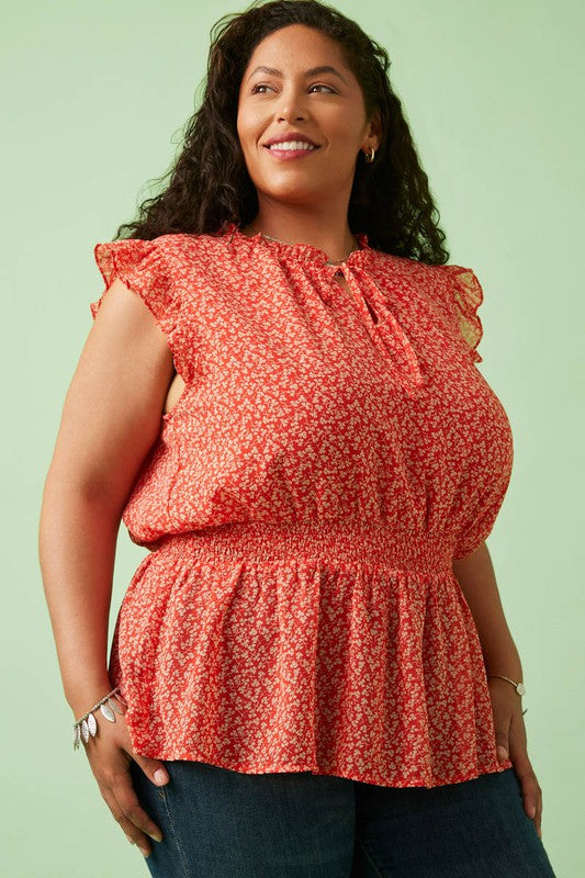 Ditsy Floral Smocked Waist Top (Plus Size)