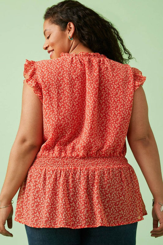 Ditsy Floral Smocked Waist Top (Plus Size)