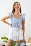 Button Front Ruffle Sleeve Top (Plus Size)
