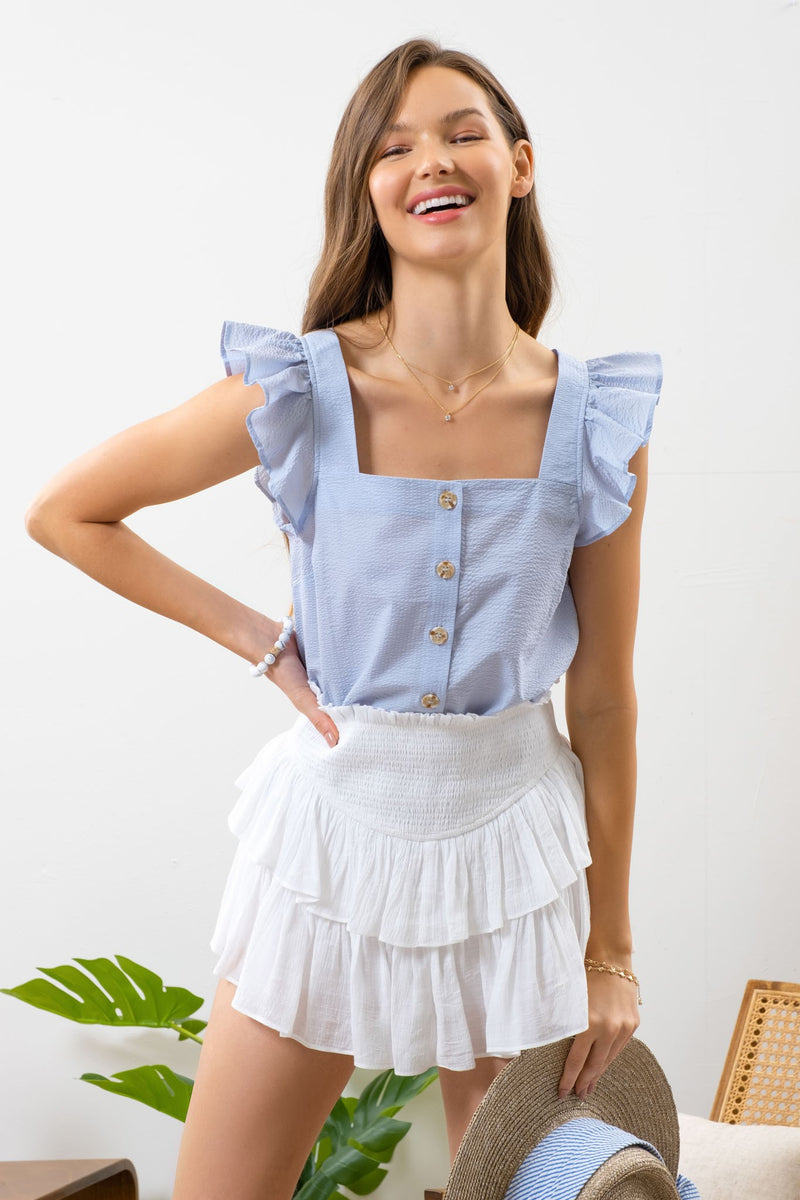 Ruffle square neck top cheap